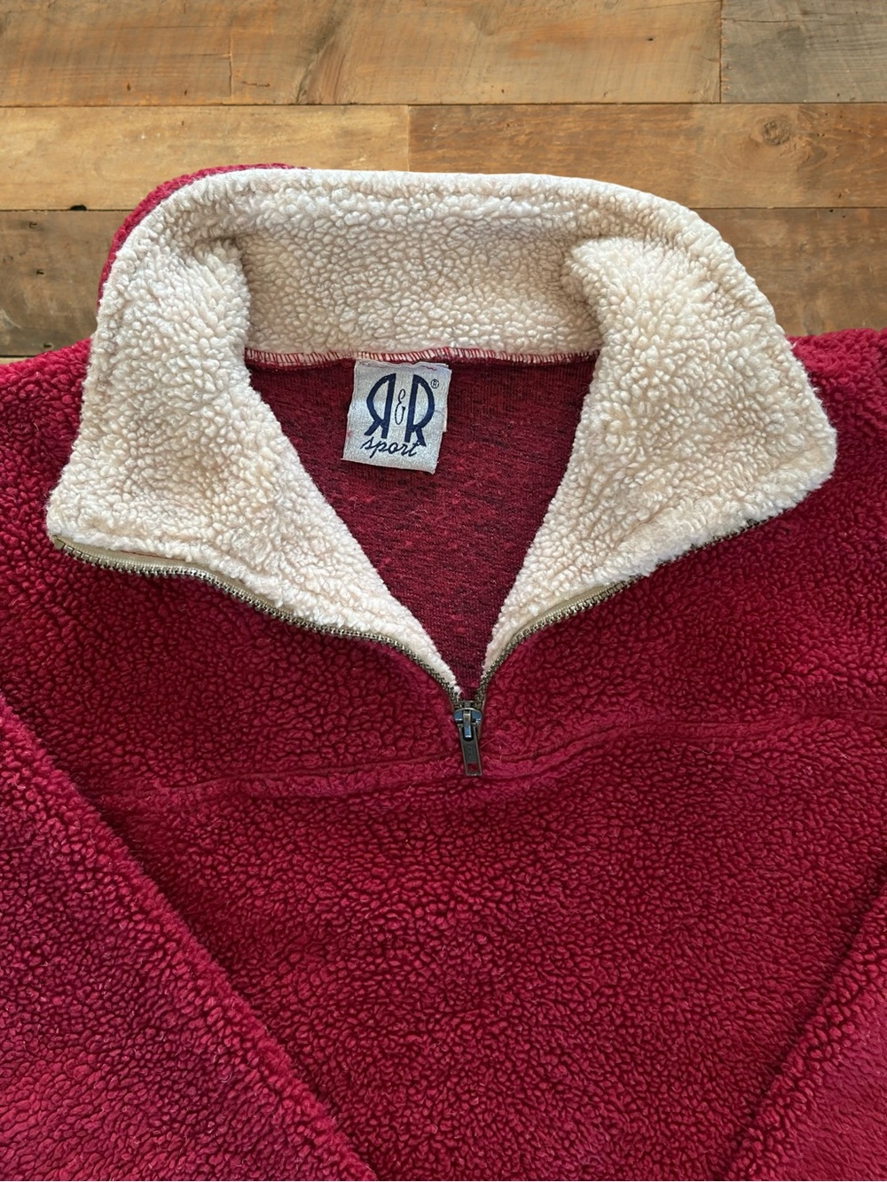Magenta Vintage Sherpa Fleece Quarter Zip Pullover Made in Canada Fits L